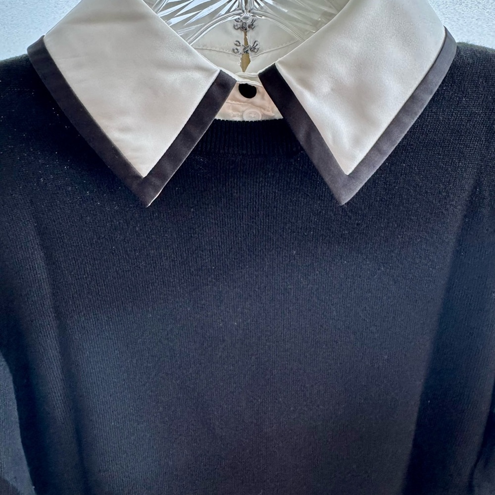 Alice + Olivia Black Sweater with White Contrast Collar and Cuff Details - Picture 8 of 9